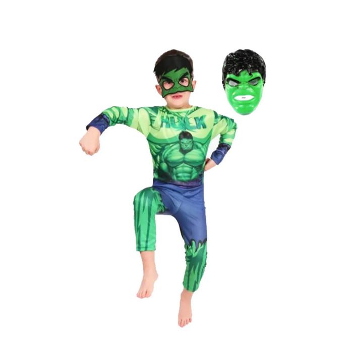 Hulk Yeşil Dev Kostümü Baskılı 2 Maskeli Çocuk Kostümü