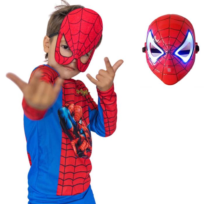 Işıklı Maskeli Spiderman Kostümü Örümcek Adam Çocuk Kostümü Resimli