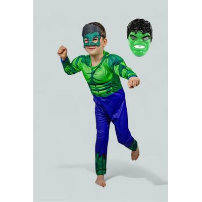 Kaslı Hulk Yeşil Dev Kostümü 2 Maskeli Çocuk Kostümü
