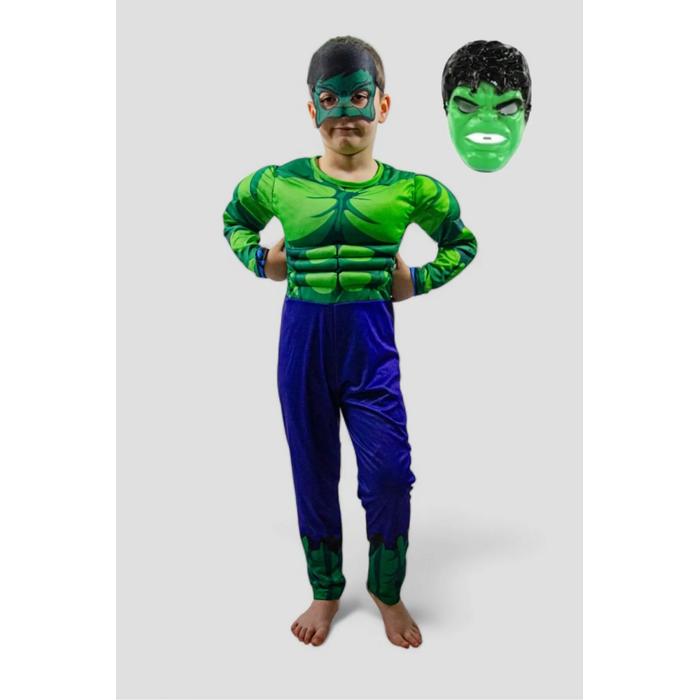 Kaslı Hulk Yeşil Dev Kostümü 2 Maskeli Çocuk Kostümü