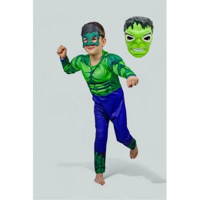 Kaslı Hulk Yeşil Dev Kostümü Işıklı Maskeli Çocuk Kostümü