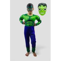 Kaslı Hulk Yeşil Dev Kostümü Işıklı Maskeli Çocuk Kostümü