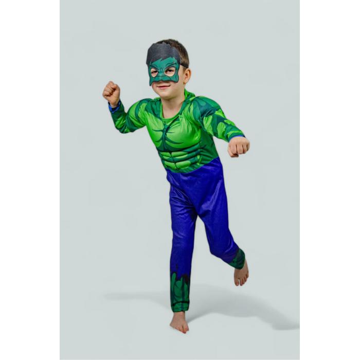 Kaslı Hulk Yeşil Dev Kostümü Maskeli Çocuk Kostümü