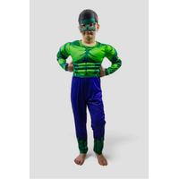 Kaslı Hulk Yeşil Dev Kostümü Maskeli Çocuk Kostümü
