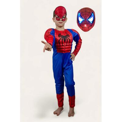 Kaslı Spiderman Kostümü Örümcek Adam Işıklı Maskeli Çocuk Kostümü  Resimli