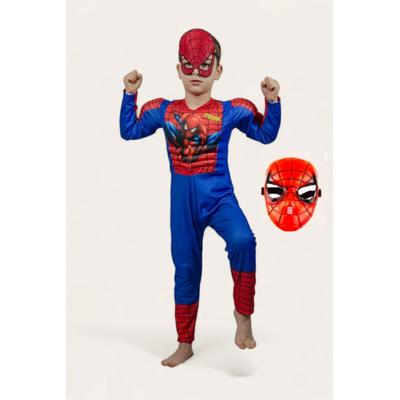 Kaslı Spiderman Kostümü Resimli Örümcek Adam 2 Maskeli Çocuk Kostümü