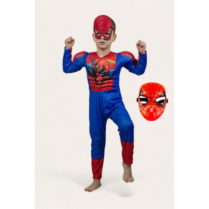Kaslı Spiderman Kostümü Resimli Örümcek Adam 2 Maskeli Çocuk Kostümü