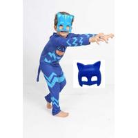 PijaMaskeliler Baskılı Kedi Çocuk Kostüm Catboy Tulum 2 Maskeli Set