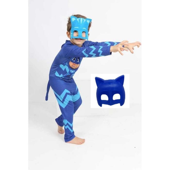 PijaMaskeliler Baskılı Kedi Çocuk Kostüm Catboy Tulum 2 Maskeli Set