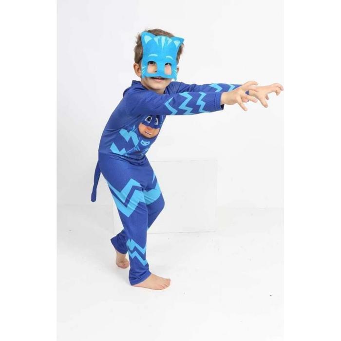 PijaMaskeliler Baskılı Kedi Çocuk Kostüm Catboy Tulum Maskeli Set