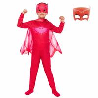 PijaMaskeliler Baykuş Kız Çocuk Kostüm Owlette Tulum Pelerinli 2 Maskeli Set