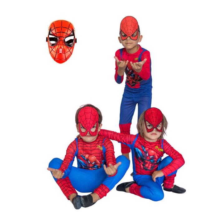 Spiderman Kostümü Örümcek Adam Maskeli Çocuk Kostümü Resimli 2 Maskeli Model